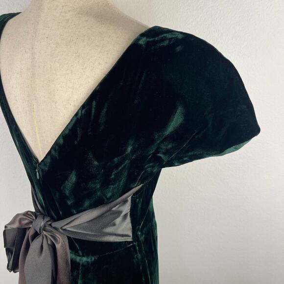 Vintage 80s 90s Donna Ricco Emerald Green Velvet Midi Dress Tie Waist Women's 8 - Picture 6 of 15